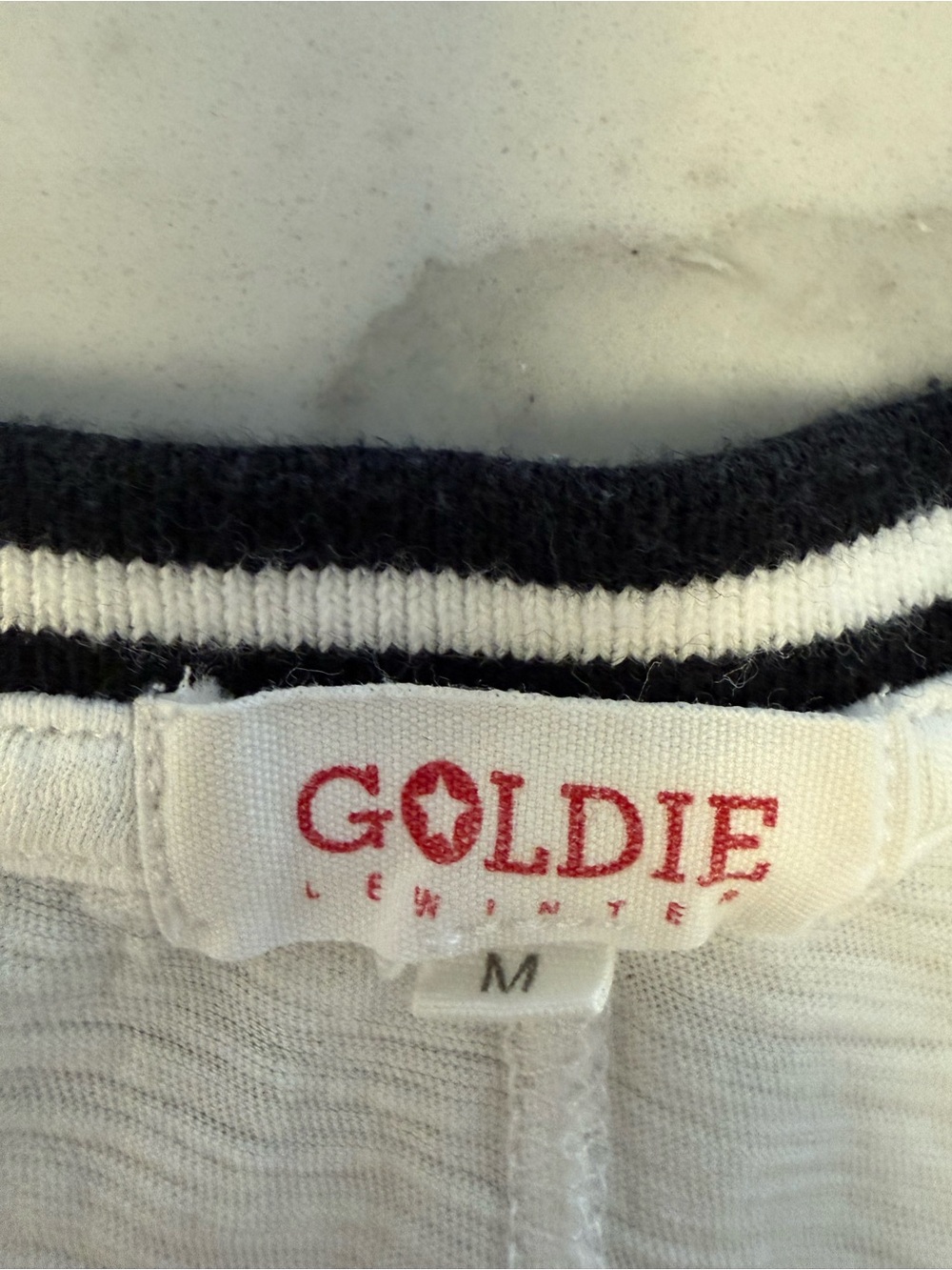 Goldie White Tee with Black Striped V-Neck